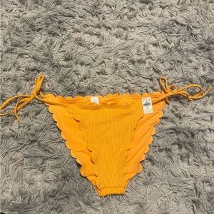 Aerie Orange Waffle Scalloped Cheeky‎ String Bikini Bottom